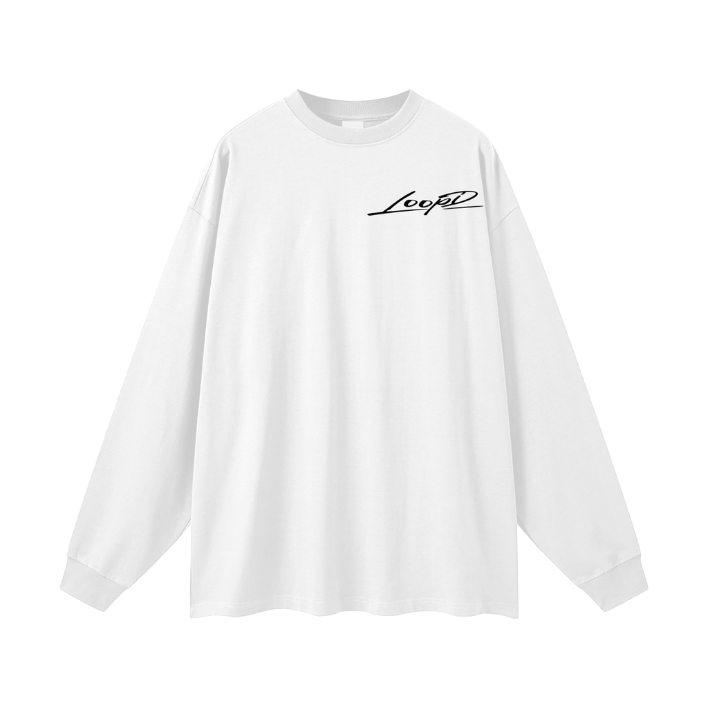 Adult Loopd.co white Oversized Unisex Long Sleeve T-Shirt
